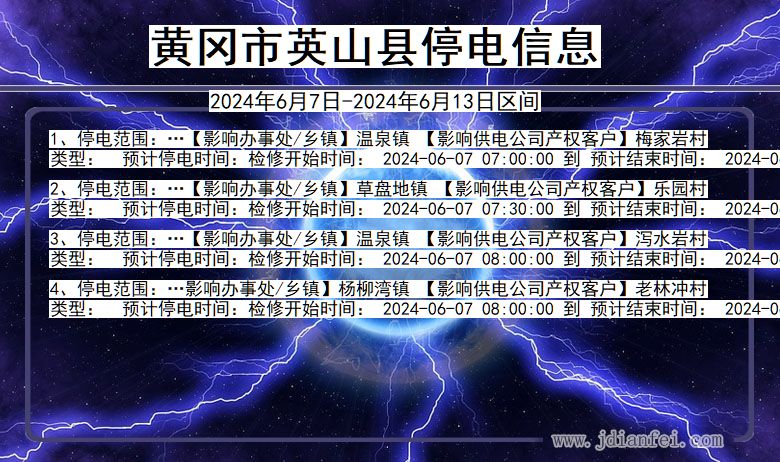 湖北省黄冈英山停电通知