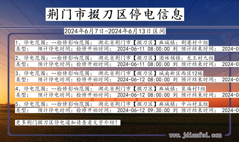 湖北省荆门掇刀停电通知