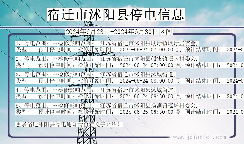 江苏省宿迁沭阳停电通知