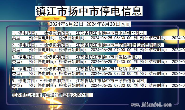 江苏省镇江扬中停电通知