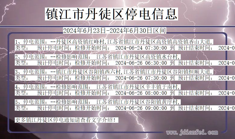 江苏省镇江丹徒停电通知