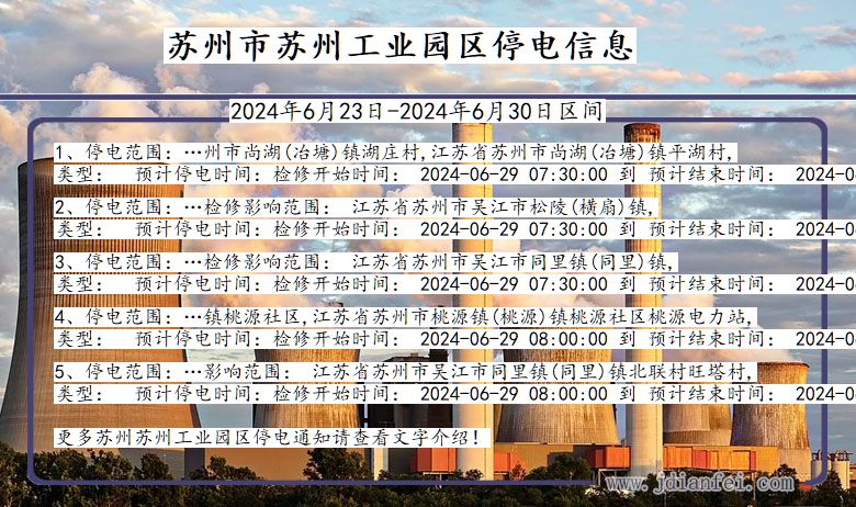 江苏省苏州苏州工业园停电通知