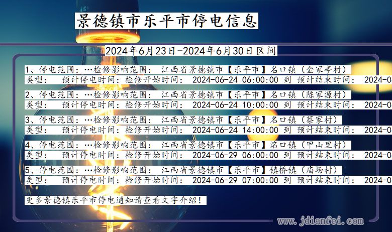 江西省景德镇乐平停电通知