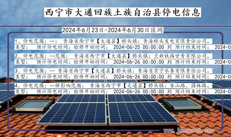 青海省西宁大通回族土族自治停电通知