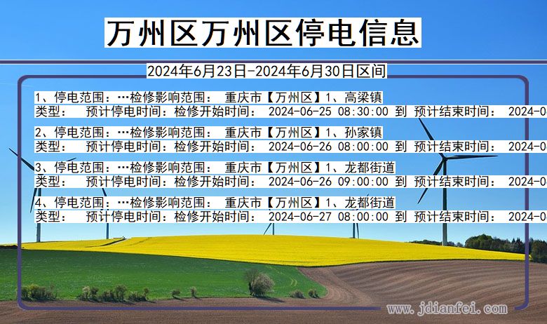 重庆市万州区万州停电通知