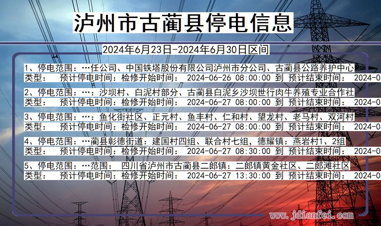 四川省泸州古蔺停电通知