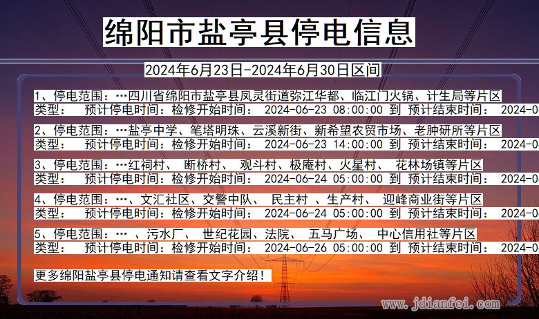 四川省绵阳盐亭停电通知