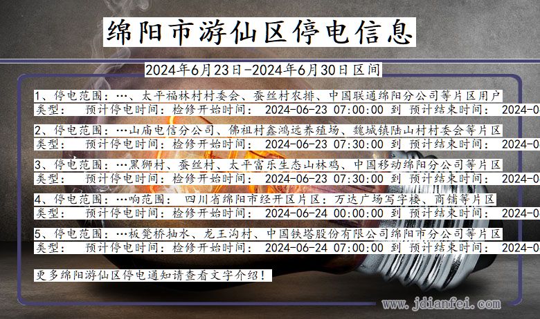 四川省绵阳游仙停电通知