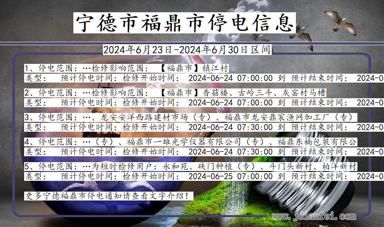 福建省宁德福鼎停电通知