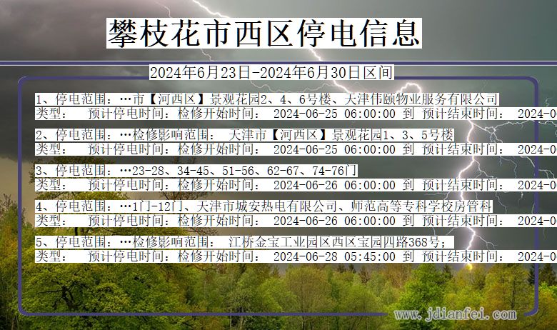 四川省攀枝花西区停电通知