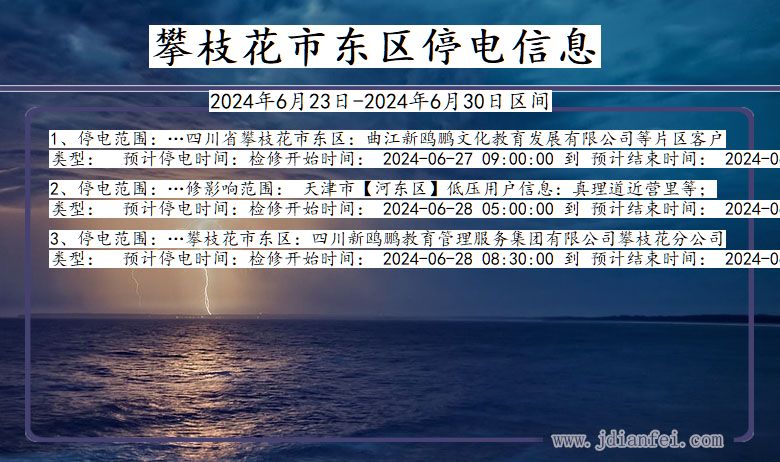 四川省攀枝花东区停电通知