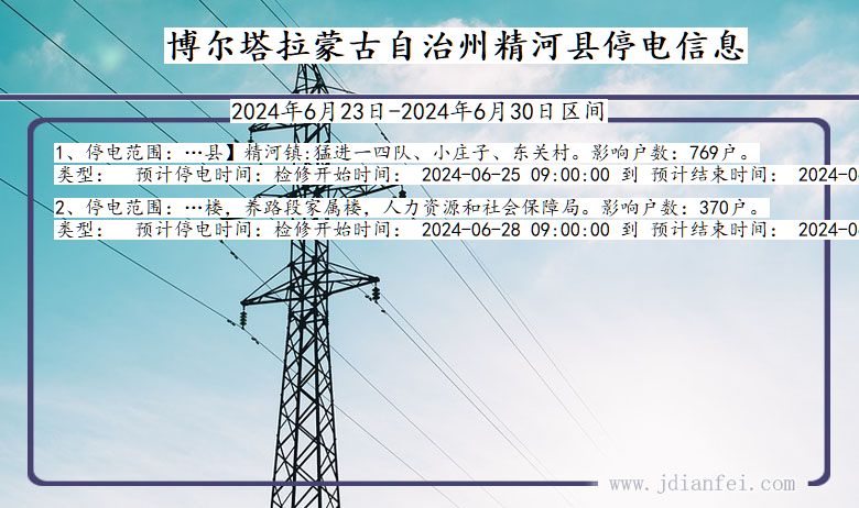 新疆维吾尔自治区博尔塔拉蒙古自治州精河停电通知