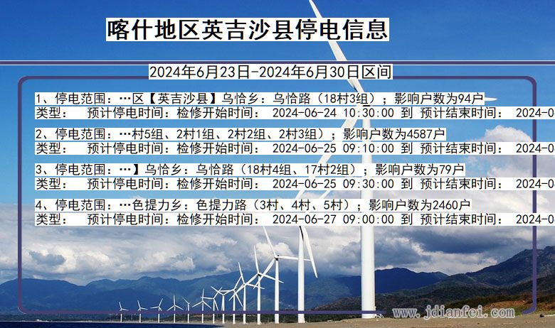 新疆维吾尔自治区喀什地区英吉沙停电通知