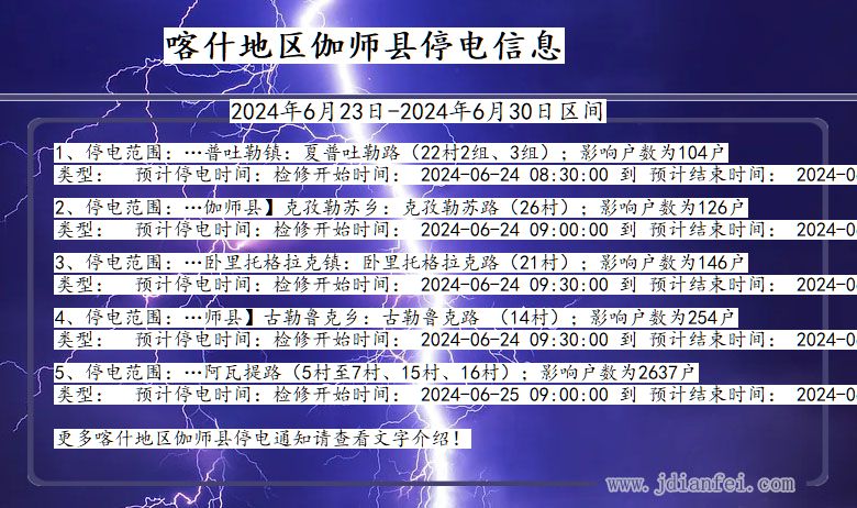 新疆维吾尔自治区喀什地区伽师停电通知