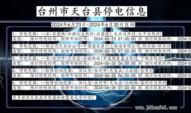 浙江省台州天台停电通知