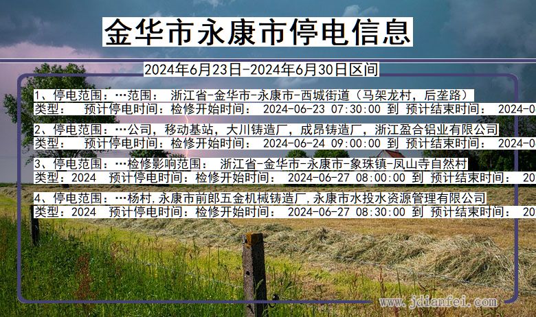 浙江省金华永康停电通知