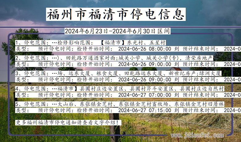 福建省福州福清停电通知