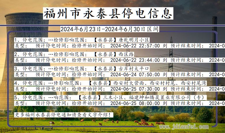 福建省福州永泰停电通知