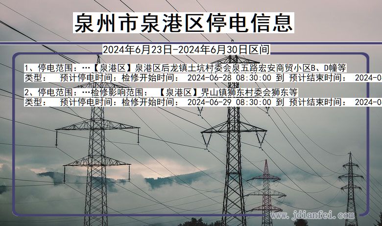 福建省泉州泉港停电通知