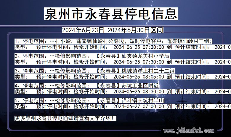 福建省泉州永春停电通知