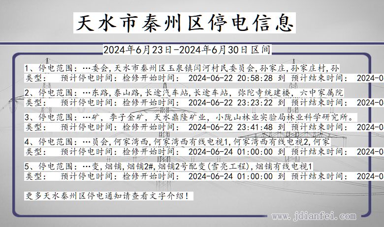 甘肃省天水秦州停电通知