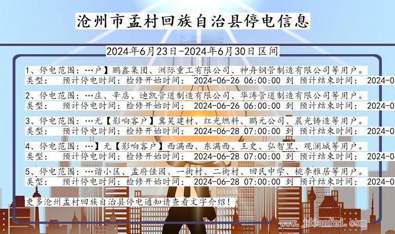 河北省沧州孟村回族自治停电通知