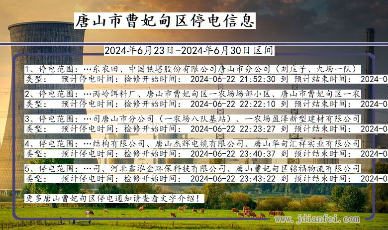 河北省唐山曹妃甸停电通知