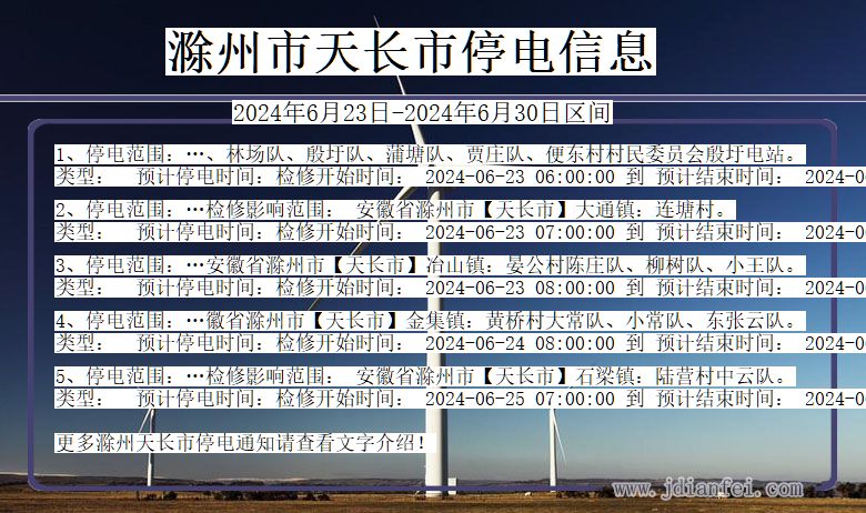 安徽省滁州天长停电通知