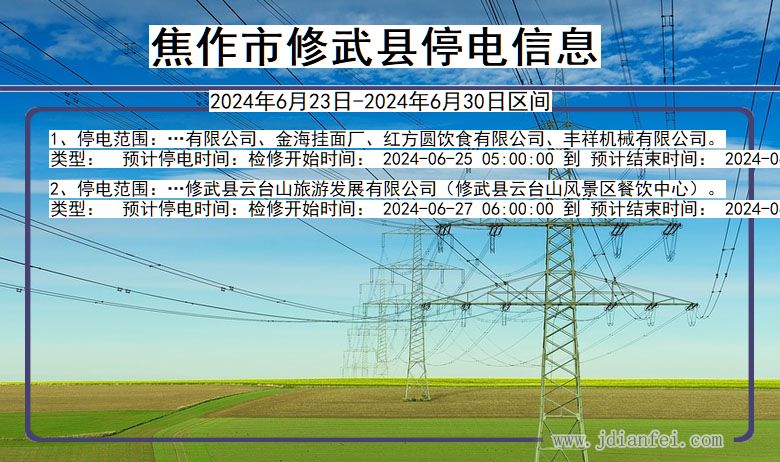 河南省焦作修武停电通知