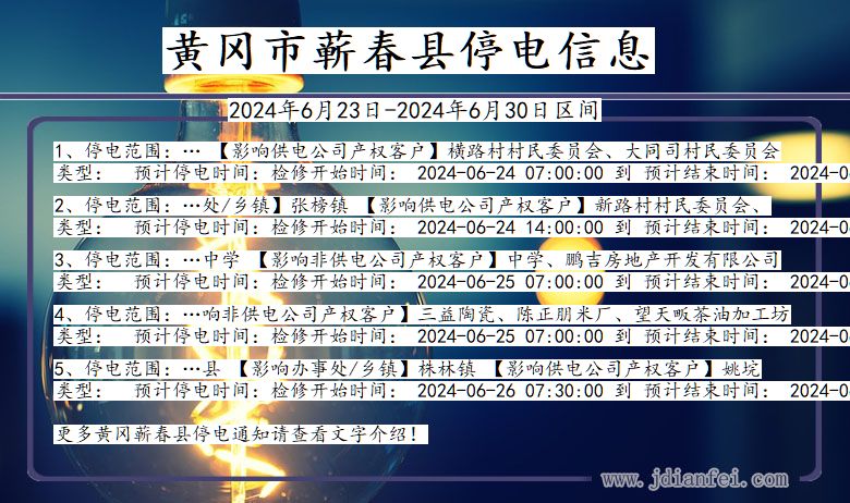 湖北省黄冈蕲春停电通知