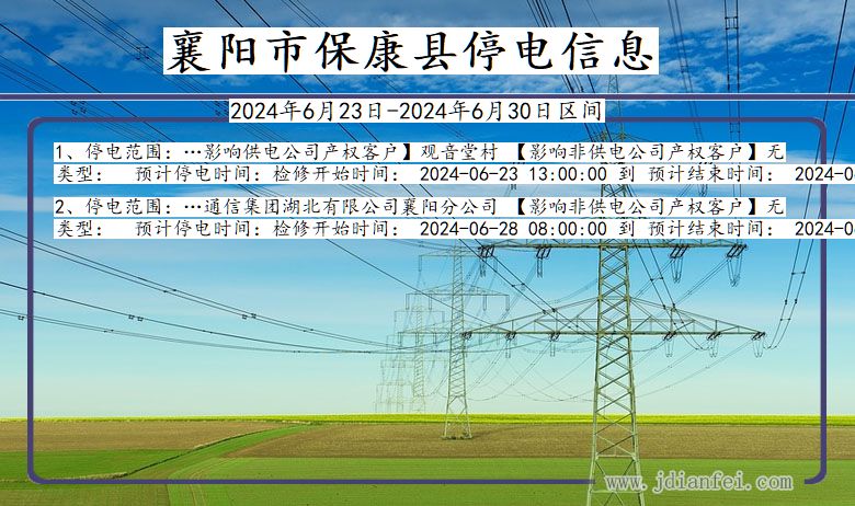 湖北省襄阳保康停电通知