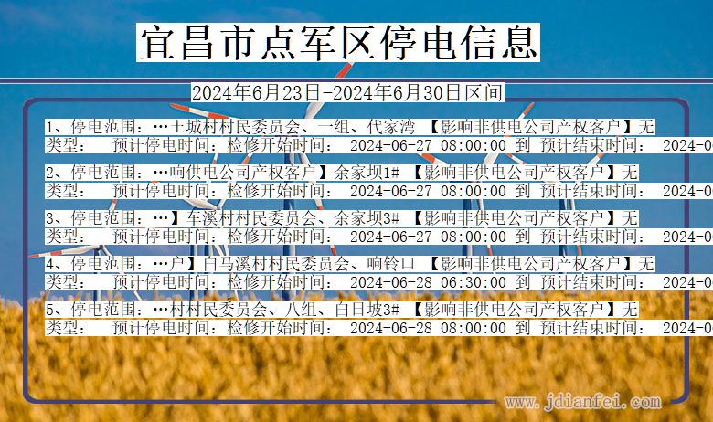 湖北省宜昌点军停电通知