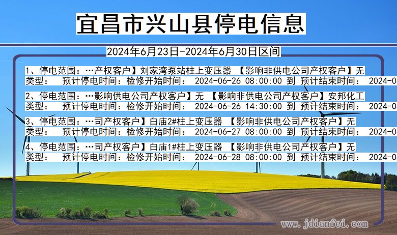 湖北省宜昌兴山停电通知