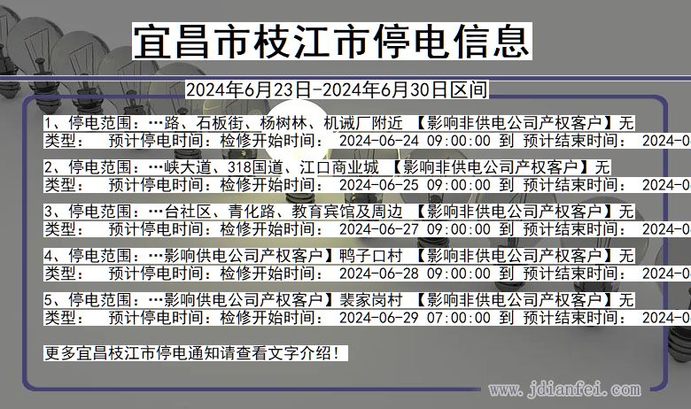 湖北省宜昌枝江停电通知