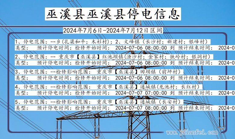 重庆市巫溪县巫溪停电通知