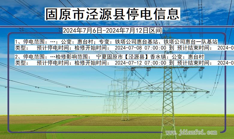 宁夏回族自治区固原泾源停电通知