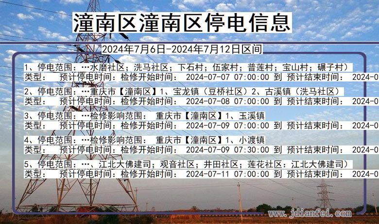 重庆市潼南区潼南停电通知