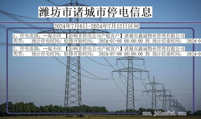 山东省潍坊诸城停电通知