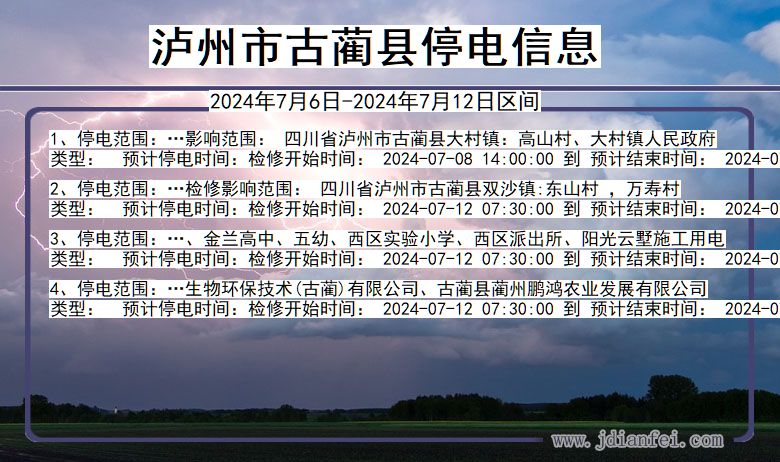 四川省泸州古蔺停电通知