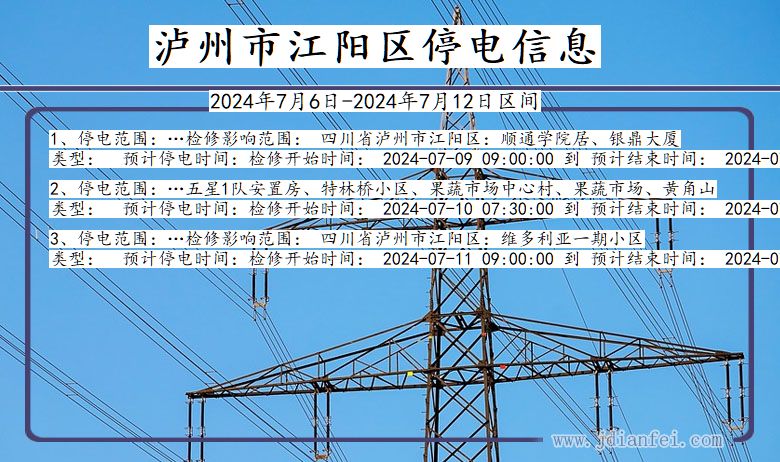 四川省泸州江阳停电通知