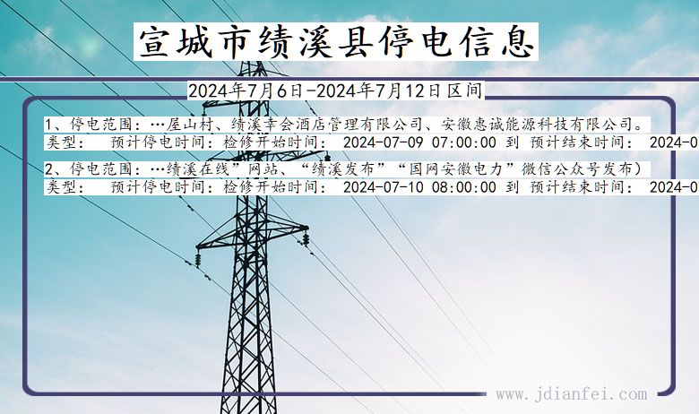 安徽省宣城绩溪停电通知