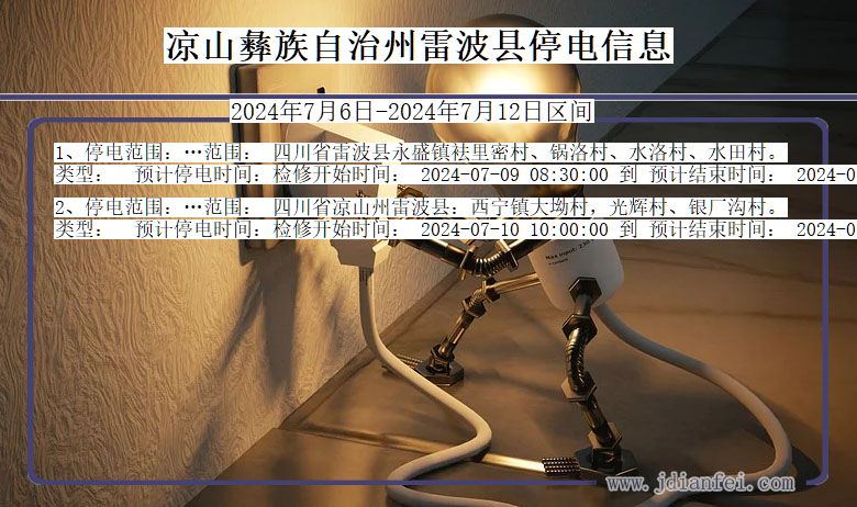 四川省凉山彝族自治州雷波停电通知