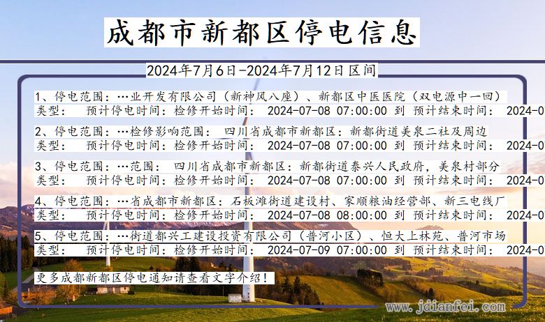 四川省成都新都停电通知