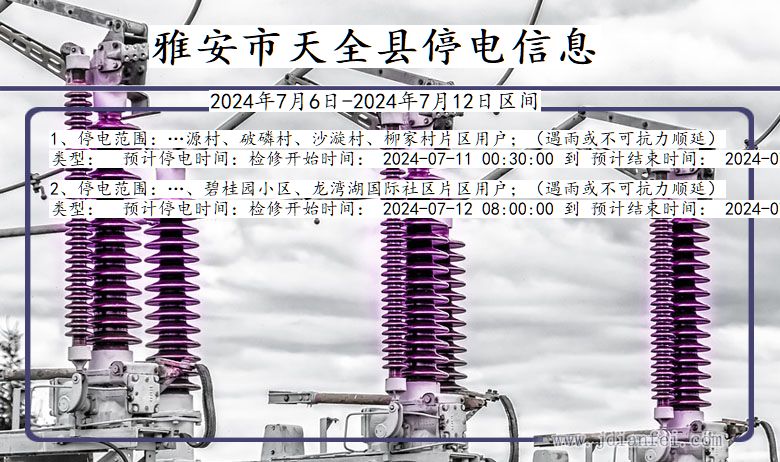 四川省雅安天全停电通知