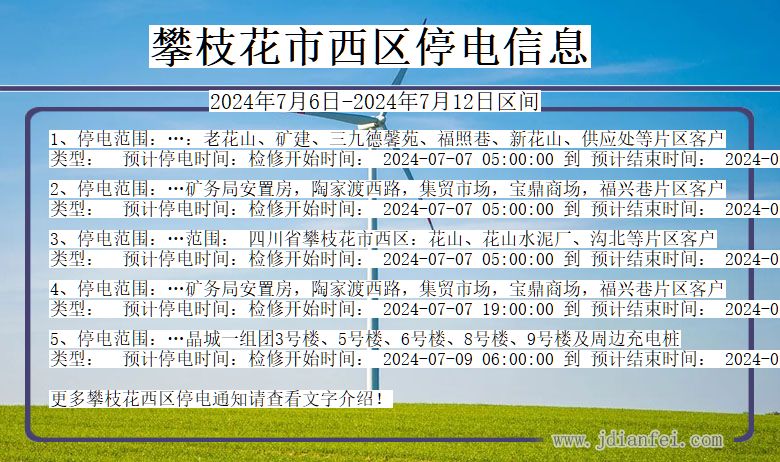 四川省攀枝花西区停电通知