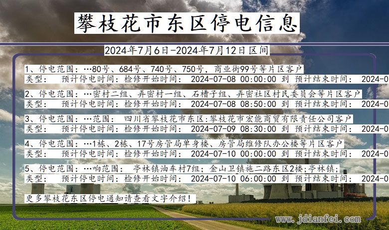 四川省攀枝花东区停电通知