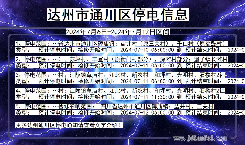 四川省达州通川停电通知