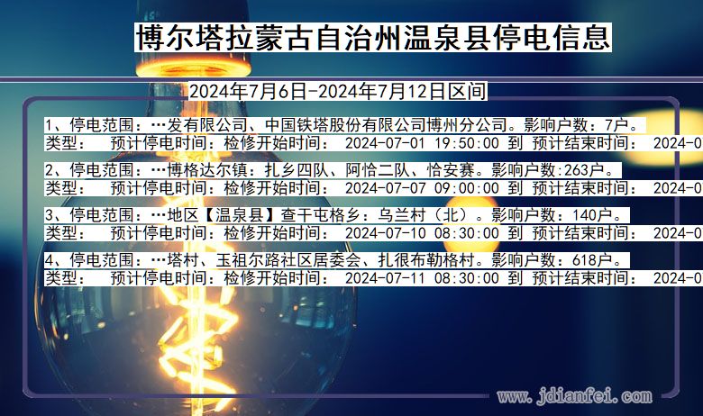 新疆维吾尔自治区博尔塔拉蒙古自治州温泉停电通知