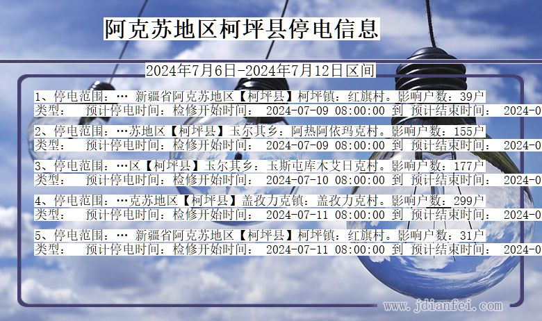 新疆维吾尔自治区阿克苏地区柯坪停电通知