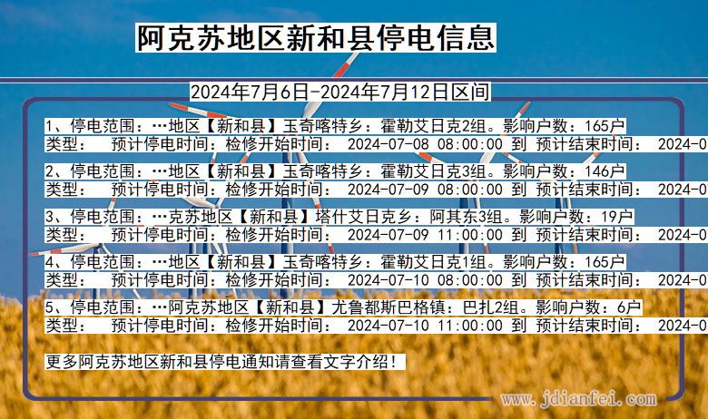 新疆维吾尔自治区阿克苏地区新和停电通知